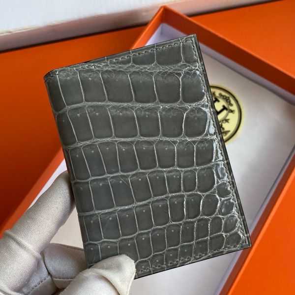 HERM MC¬≤ Euclide Card Holder in Blue Glacier Shiny Alligator Leather