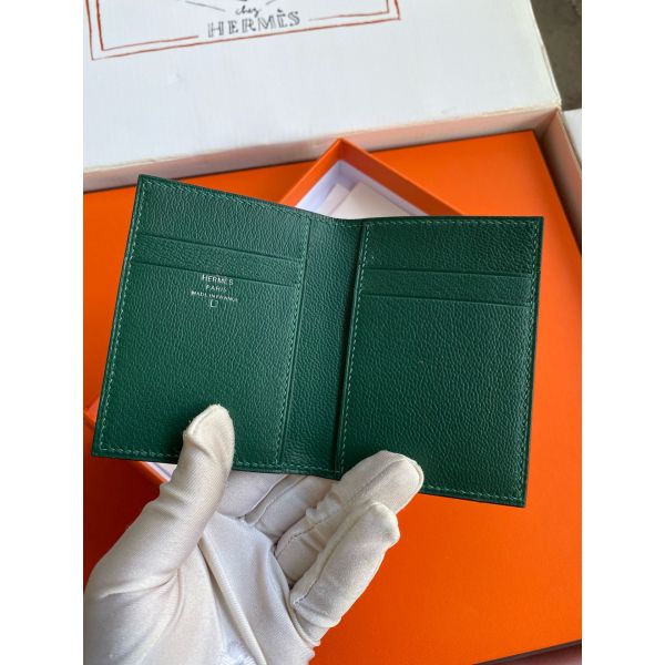 HERM MC¬≤ Euclide Card Holder in Vert Emeraud Shiny Alligator Leather