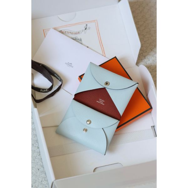 HERM Calvi Duo Verso Card Holder in Blue Brume Mysore Goatskin