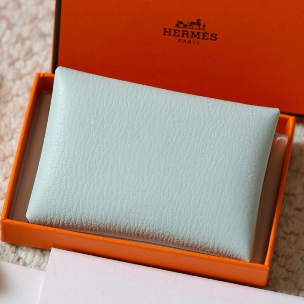 HERM Calvi Duo Verso Card Holder in Blue Brume Mysore Goatskin