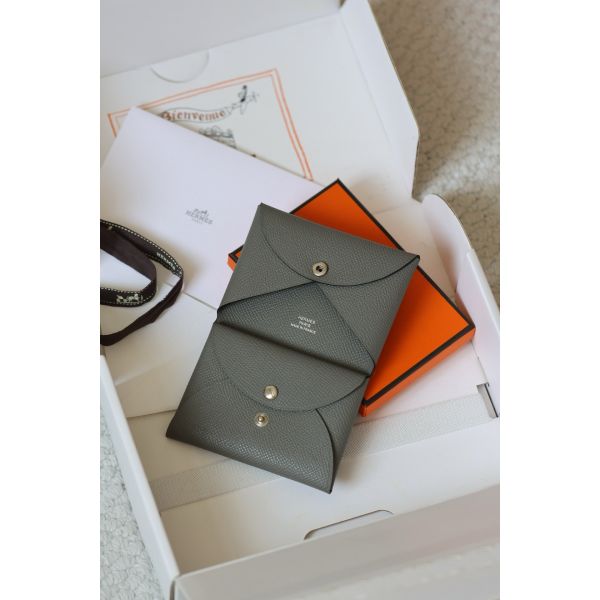HERM Calvi Duo Card Holder in Gris Meyer Epsom Calfskin
