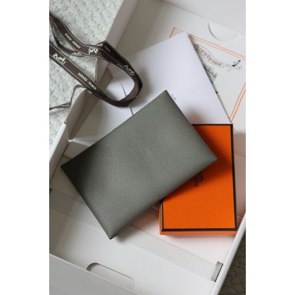 HERM Calvi Duo Card Holder in Gris Meyer Epsom Calfskin