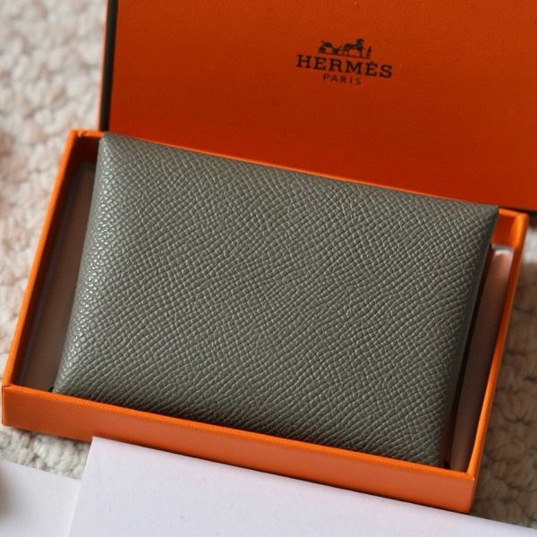 HERM Calvi Duo Card Holder in Gris Meyer Epsom Calfskin