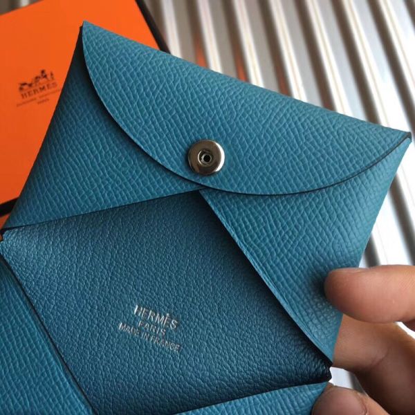 HERM Calvi Card Holder In Blue Jean Epsom Leather