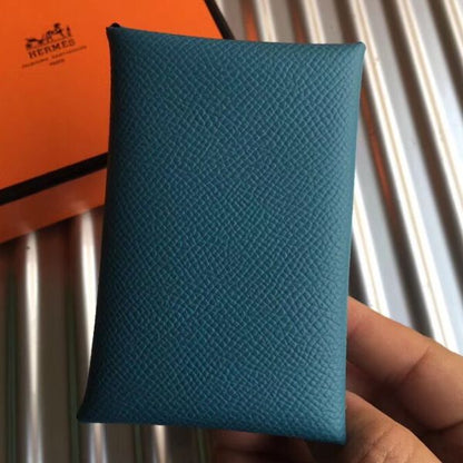 HERM Calvi Card Holder In Blue Jean Epsom Leather