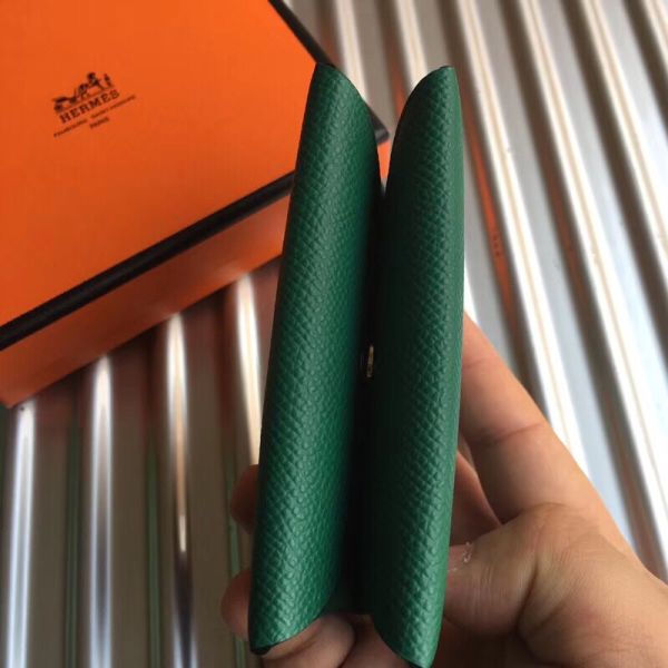 HERM Calvi Card Holder In Green Epsom Leather
