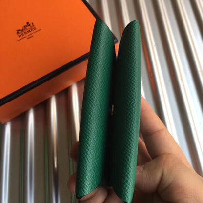 HERM Calvi Card Holder In Green Epsom Leather