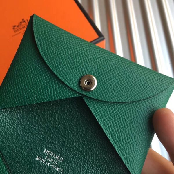 HERM Calvi Card Holder In Green Epsom Leather