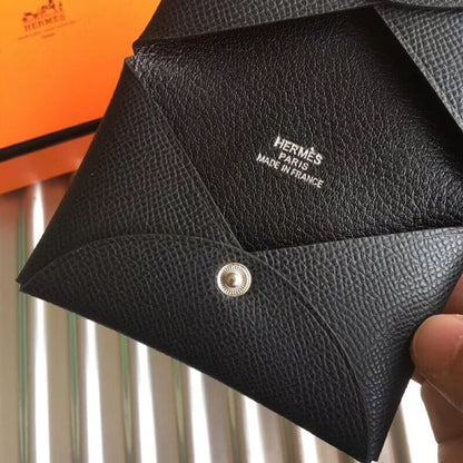 HERM Calvi Card Holder In Black Epsom Leather