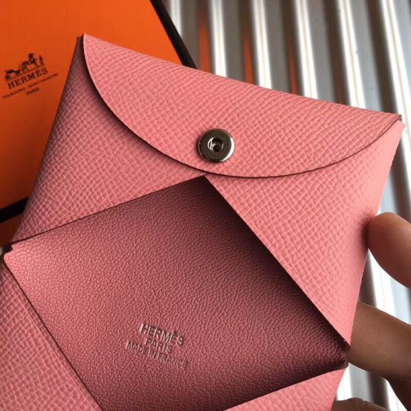 HERM Calvi Card Holder In Pink Epsom Leather