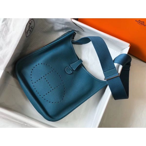 HERM Evelyne III 29 PM Bag In Blue Jean Clemence Leather
