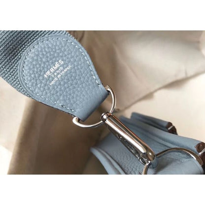 HERM Evelyne III 29 PM Bag In Blue Lin Clemence Leather