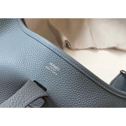 HERM Evelyne III 29 PM Bag In Blue Lin Clemence Leather
