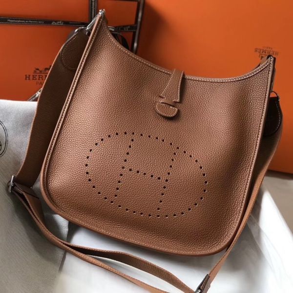 HERM Evelyne III 29 PM Bag In Gold Clemence Leather