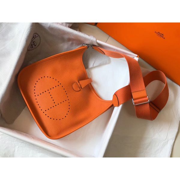 HERM Evelyne III 29 PM Bag In Orange Clemence Leather