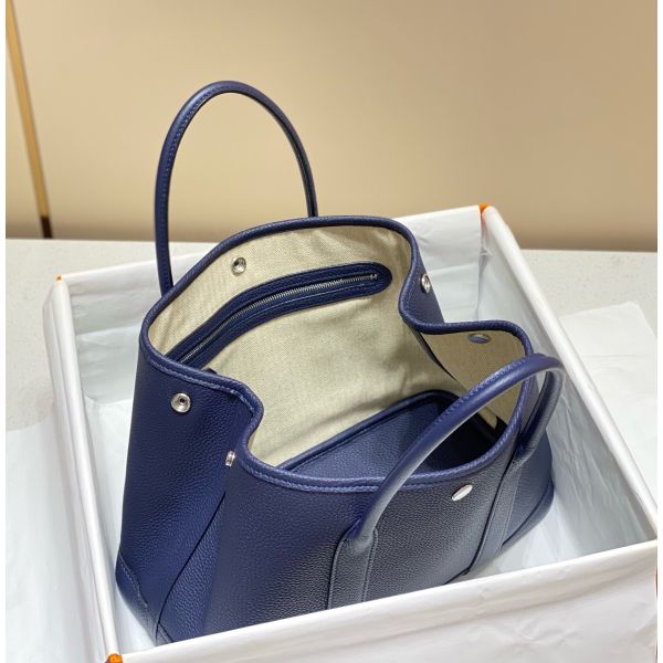 HERM Garden Party 30 Bag In Blue Saphir Taurillon Leather