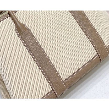 HERM Garden Party 30cm Bag in Toile and Taupe Leather
