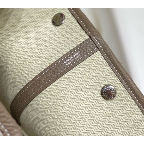 HERM Garden Party 30cm Bag in Toile and Taupe Leather