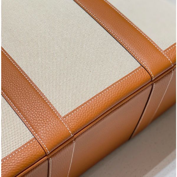 HERM Garden Party 36cm Bag in Toile and Gold Leather