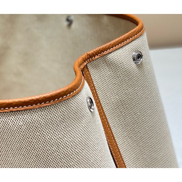 HERM Garden Party 36cm Bag in Toile and Gold Leather