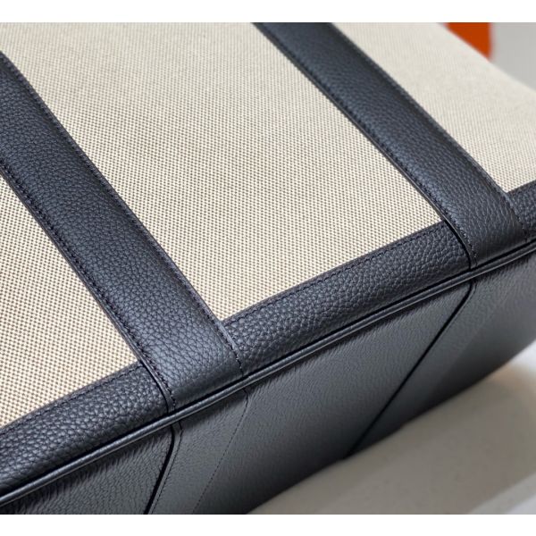 HERM Garden Party 36cm Bag in Toile and Black Leather