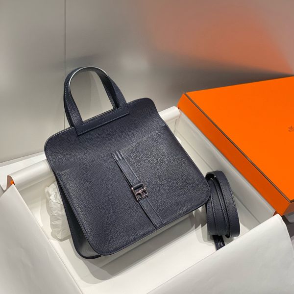 HERM Halzan 25 Bag in Blue Nuit Clemence Leather