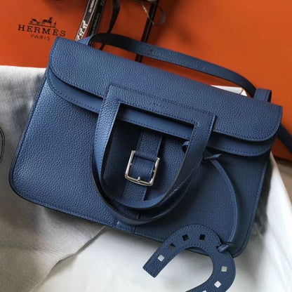 HERM Halzan 31cm Bag In Blue Agate Clemence Leather