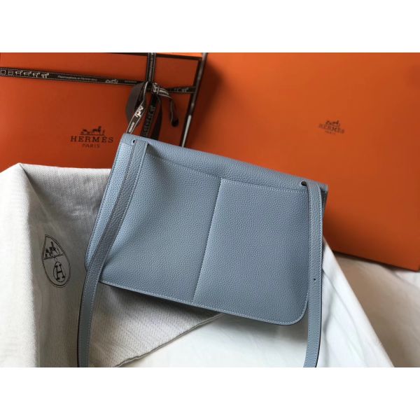 HERM Halzan 31cm Bag In Blue Lin Clemence Leather