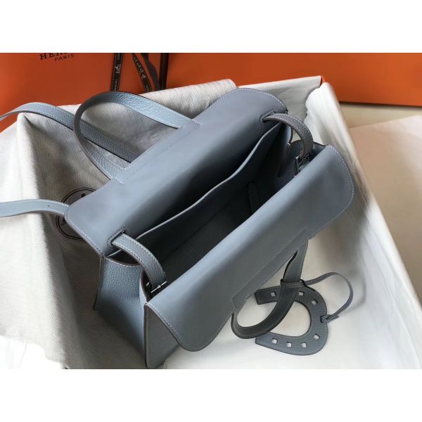 HERM Halzan 31cm Bag In Blue Lin Clemence Leather
