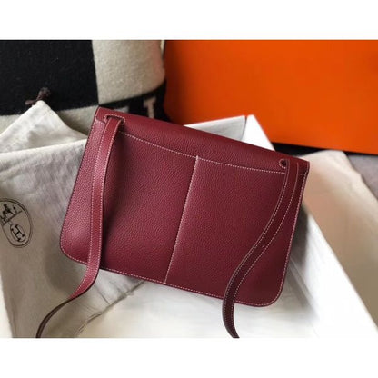 HERM Halzan 31cm Bag In Bordeaux Clemence Leather