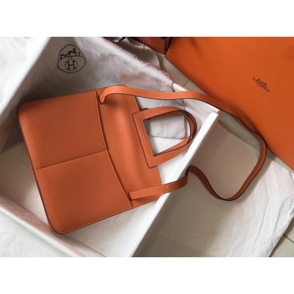 HERM Halzan 31cm Bag In Orange Clemence Leather
