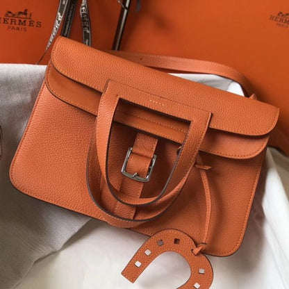 HERM Halzan 31cm Bag In Orange Clemence Leather