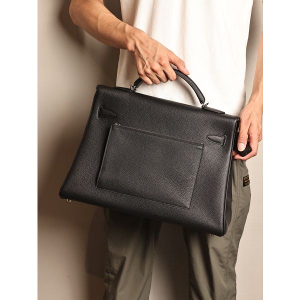HERM Kelly 42 Maxi Handmade Bag in Black Clemence Leather