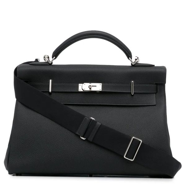 HERM Kelly 42 Maxi Handmade Bag in Black Clemence Leather