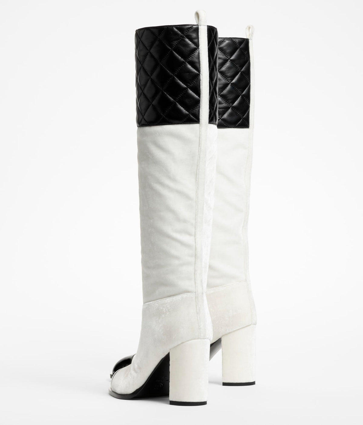 high boots white black velvet