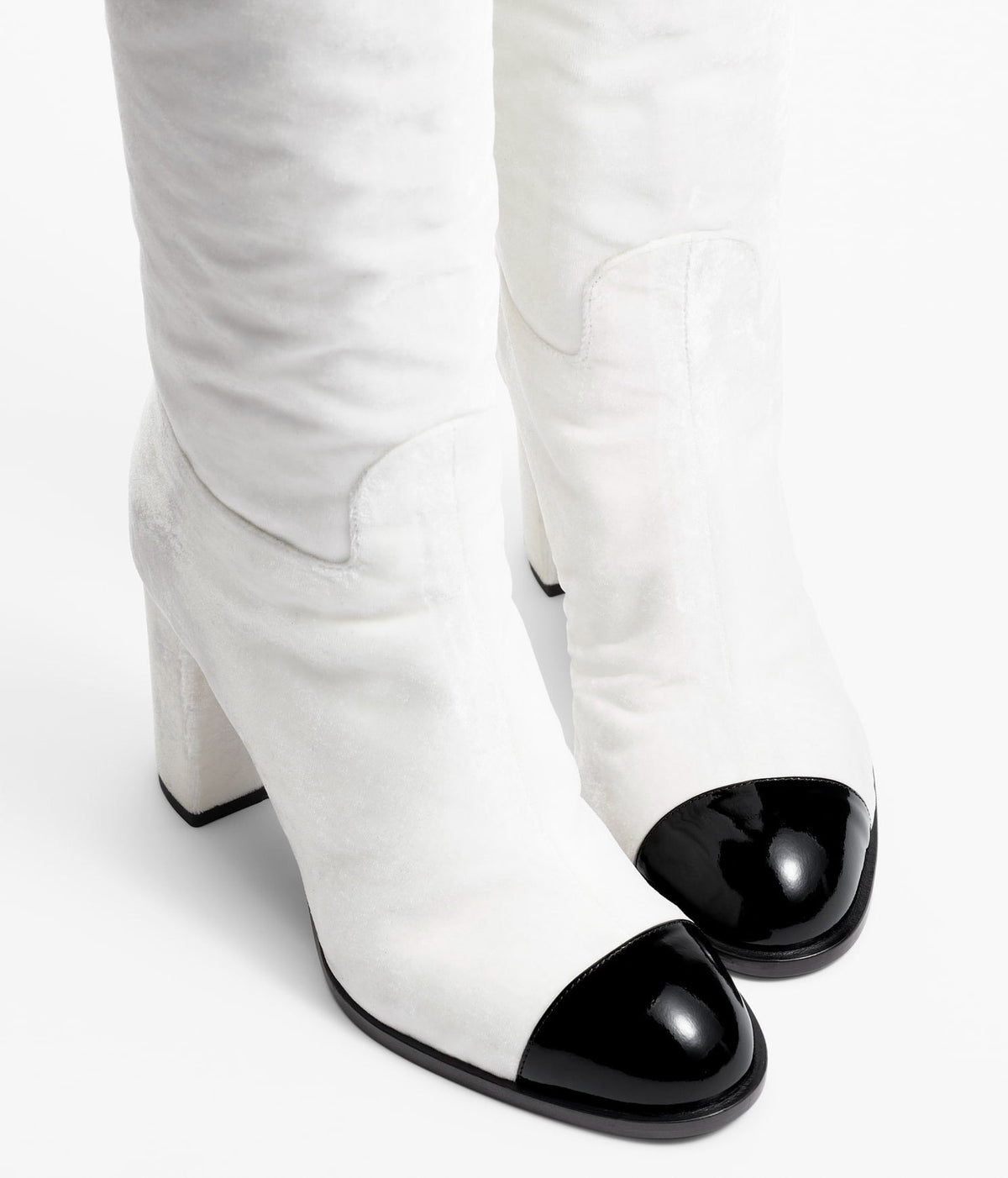 high boots white black velvet