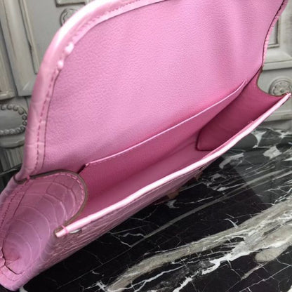 HERM Jige Elan 29 Clutch In Pink Crocodile Leather