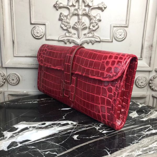 HERM Jige Elan 29 Clutch In Dark Red Crocodile Leather
