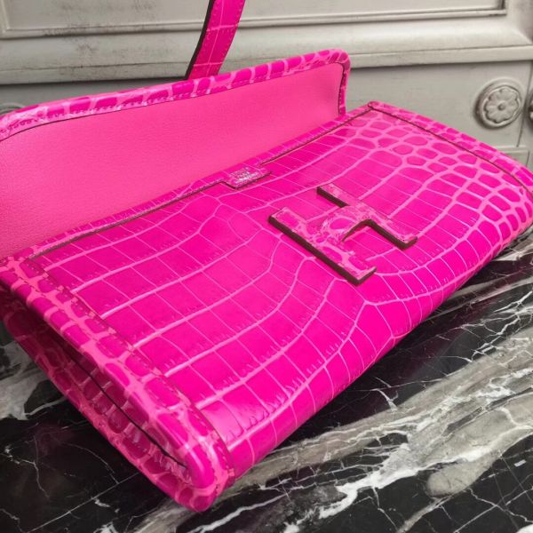 HERM Jige Elan 29 Clutch In Rose Red Crocodile Leather