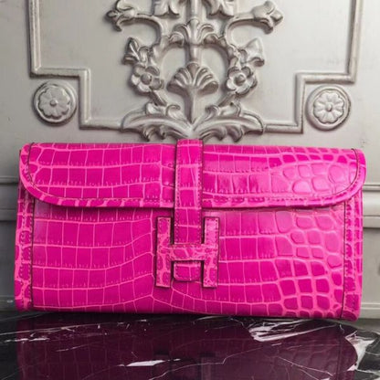 HERM Jige Elan 29 Clutch In Rose Red Crocodile Leather