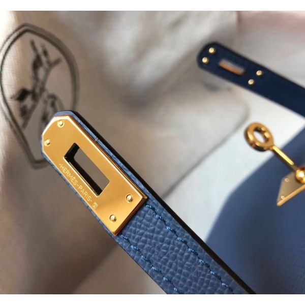 HERM Kelly Mini II Bag In Blue Agate Epsom Leather GHW