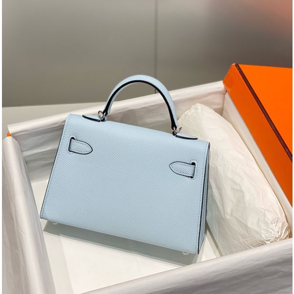 HERM Kelly Mini II Bag In Blue Brume Epsom Leather PHW