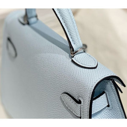 HERM Kelly Mini II Bag In Blue Brume Epsom Leather PHW