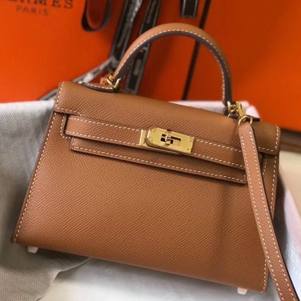 HERM Kelly Mini II Bag In Gold Epsom Leather GHW