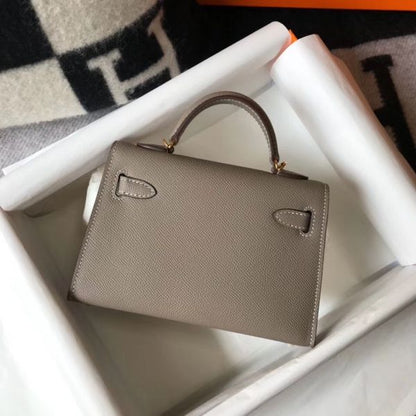 HERM Kelly Mini II Bag In Gris Asphalt Epsom Leather GHW