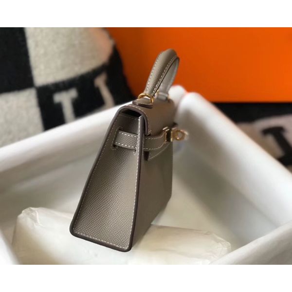 HERM Kelly Mini II Bag In Gris Asphalt Epsom Leather GHW
