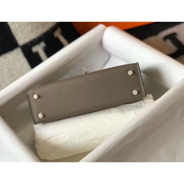 HERM Kelly Mini II Bag In Gris Asphalt Epsom Leather GHW