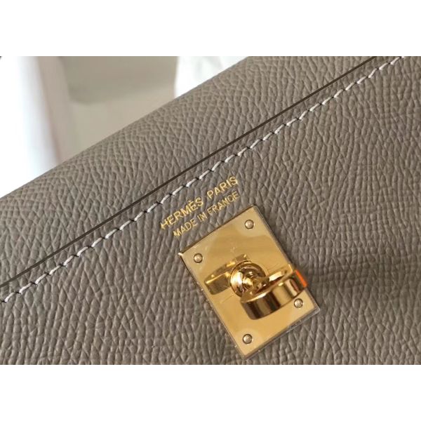 HERM Kelly Mini II Bag In Gris Asphalt Epsom Leather GHW