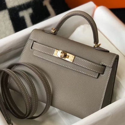 HERM Kelly Mini II Bag In Gris Asphalt Epsom Leather GHW