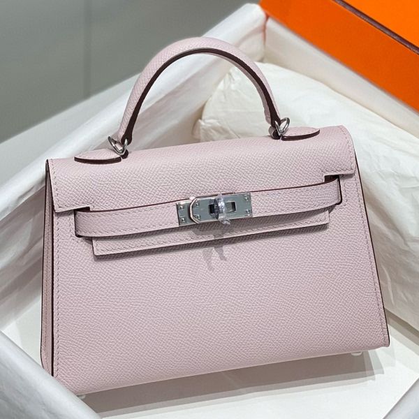 HERM Kelly Mini II Bag In Mauve Pale Epsom Leather PHW